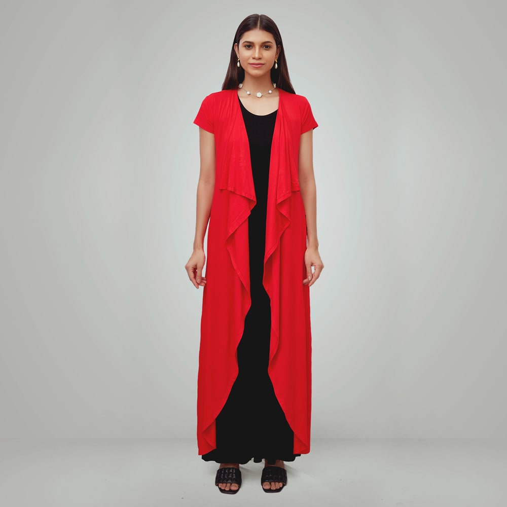 Designer Ribbed Slim Fit Maxi Dress With Shrug - Image 10